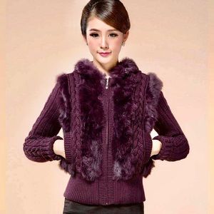 Oscar Piel Purple Rabbit Fur Zip up Jacket size L